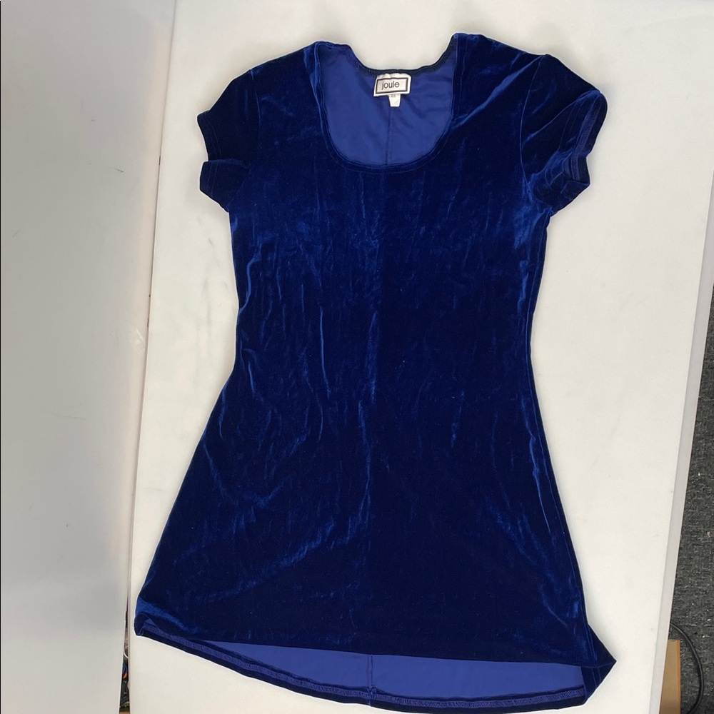 True vintage 80s Joule Indigo Royal Blue Velvet Short Sleeve Top size large